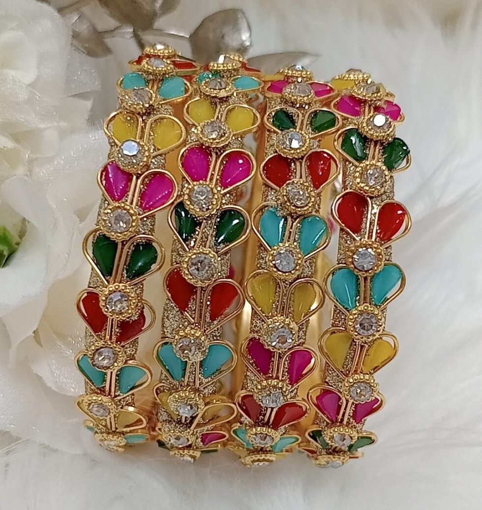 Multicolor Hearts 4pc Gold Bangle Set