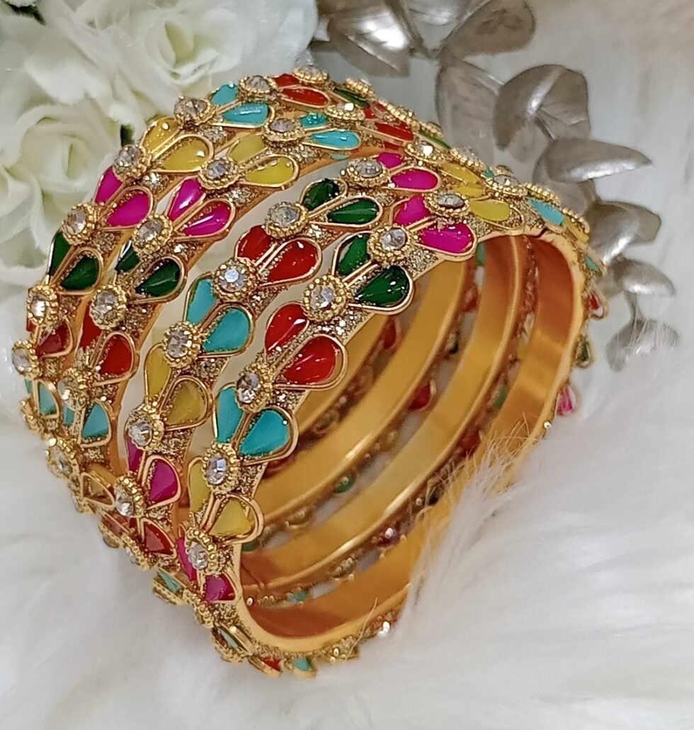 Multicolor Hearts 4pc Gold Bangle Set