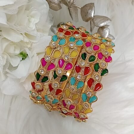 Multicolor Hearts 4pc Gold Bangle Set