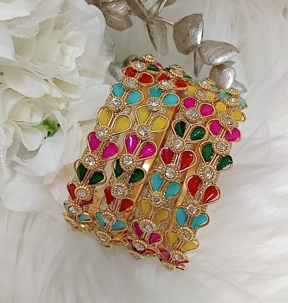 Multicolor Hearts 4pc Gold Bangle Set