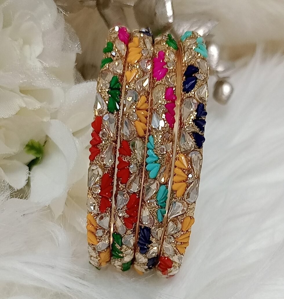 Multicolor Mini Hearts Premium 4pc Gold Bangle Set