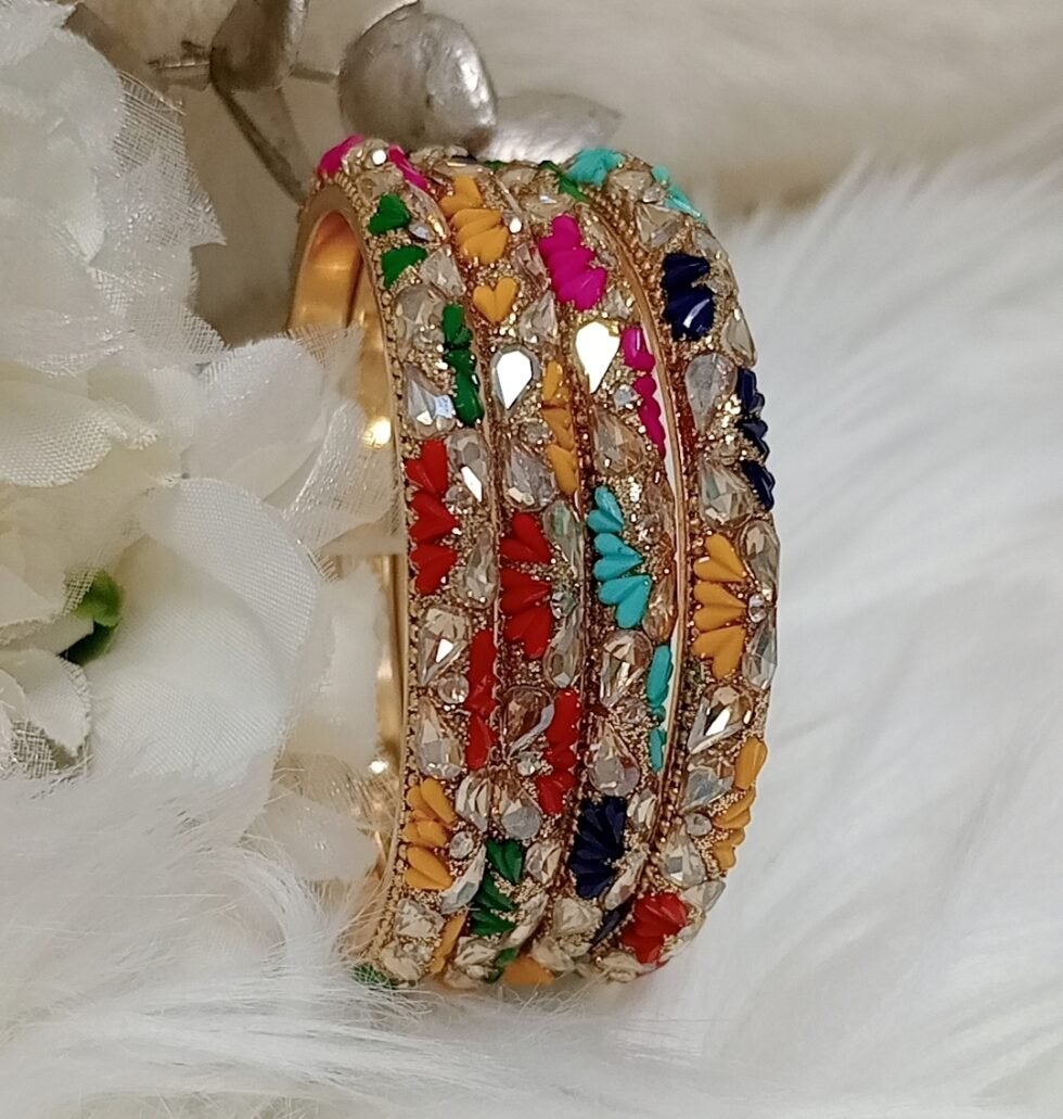 Multicolor Mini Hearts Premium 4pc Gold Bangle Set