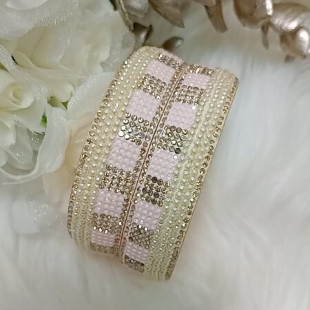 Pastel Pink Off White Pearl 2pc Premium Bangle Set