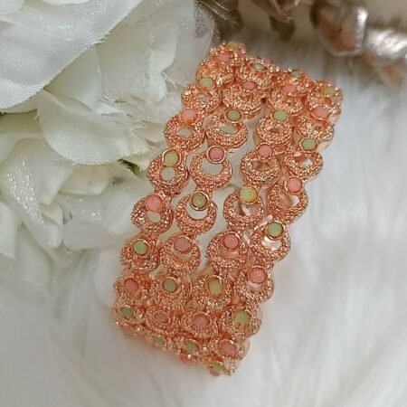 Peacock Pastel Pink Green Rose Gold 4pc Bangle Set