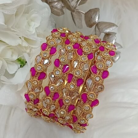Pink Hearts 4pc Gold Bangle Set