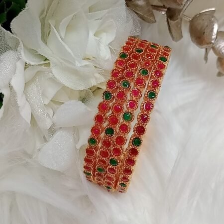 Pink Green Gold Circle 4pc Bangle Set