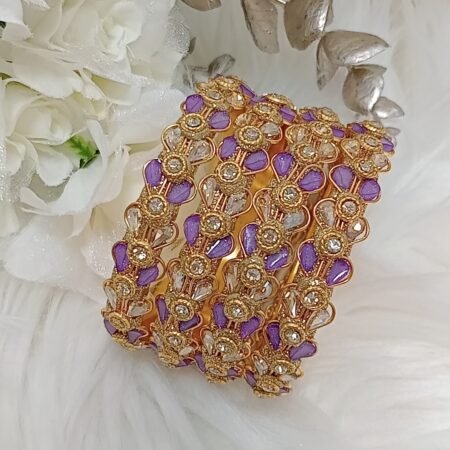 Purple Hearts 4pc Gold Bangle Set