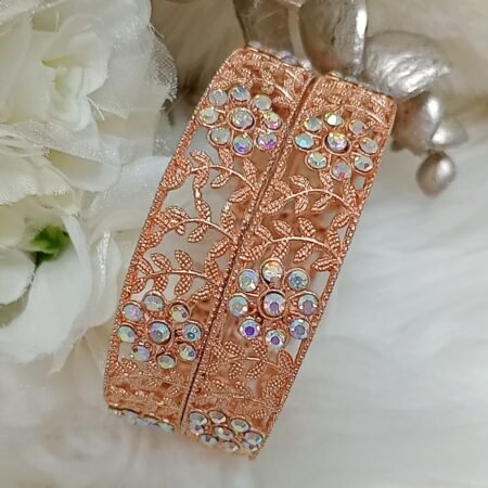 Rose Gold Sparkling Floral 2pc Bangle Set