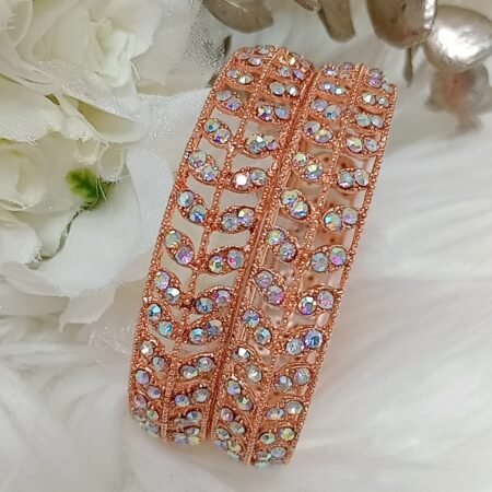 Rose Gold Sparkling Leaf 2pc Bangle Set