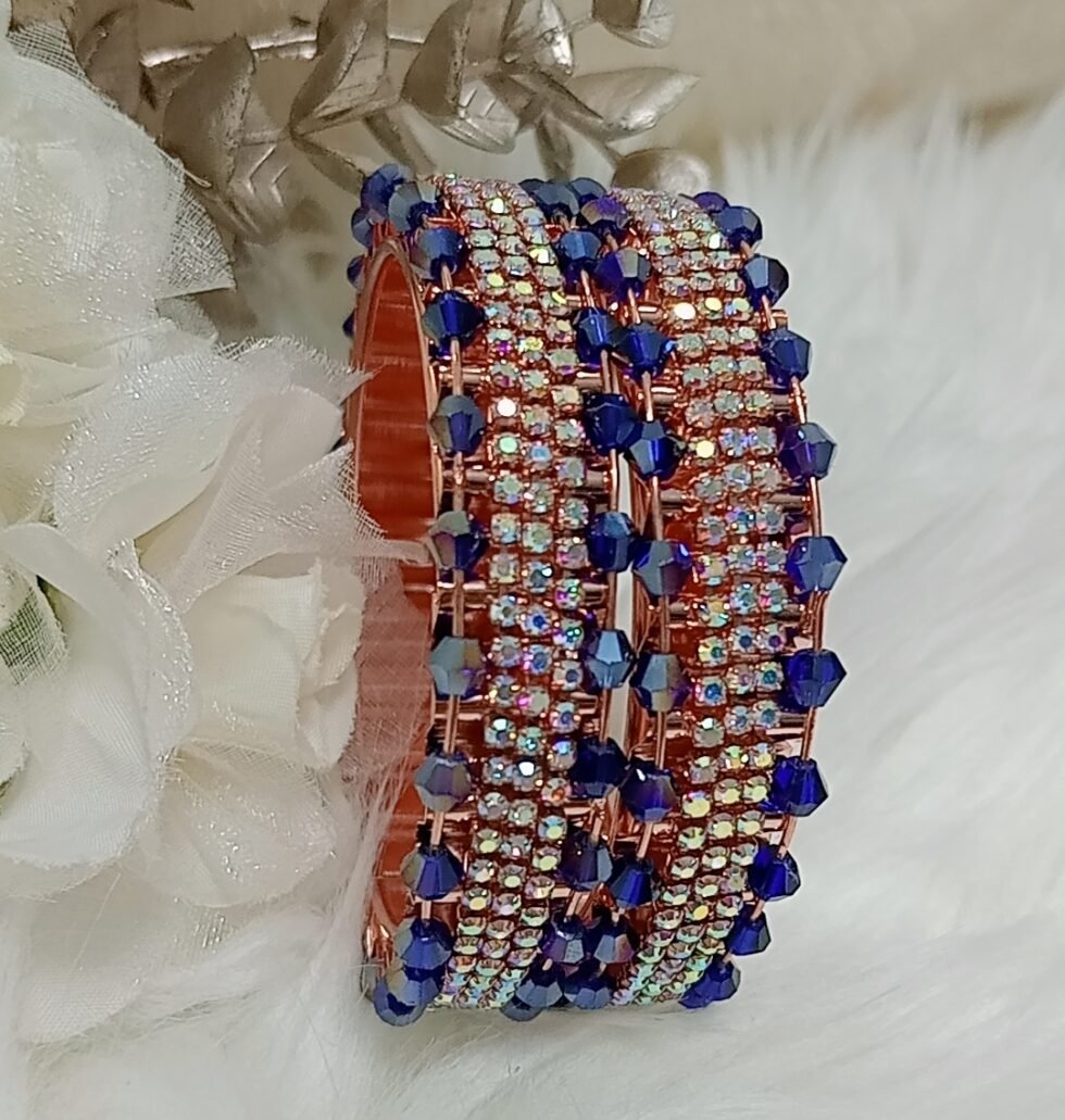 Royal Blue Glass Crystal 2pc Rose Gold Bangle Set