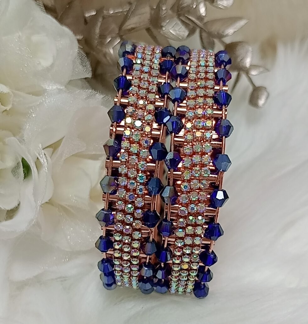 Royal Blue Glass Crystal 2pc Rose Gold Bangle Set