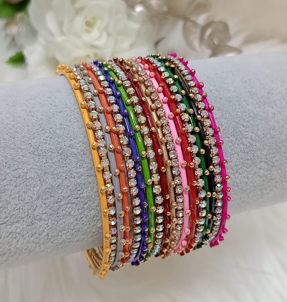 Sparkling 18pc Multicolor Thin Indian Bangle Set