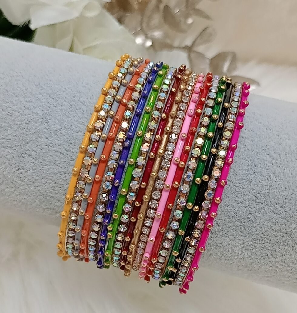 Sparkling 18pc Multicolor Thin Indian Bangle Set