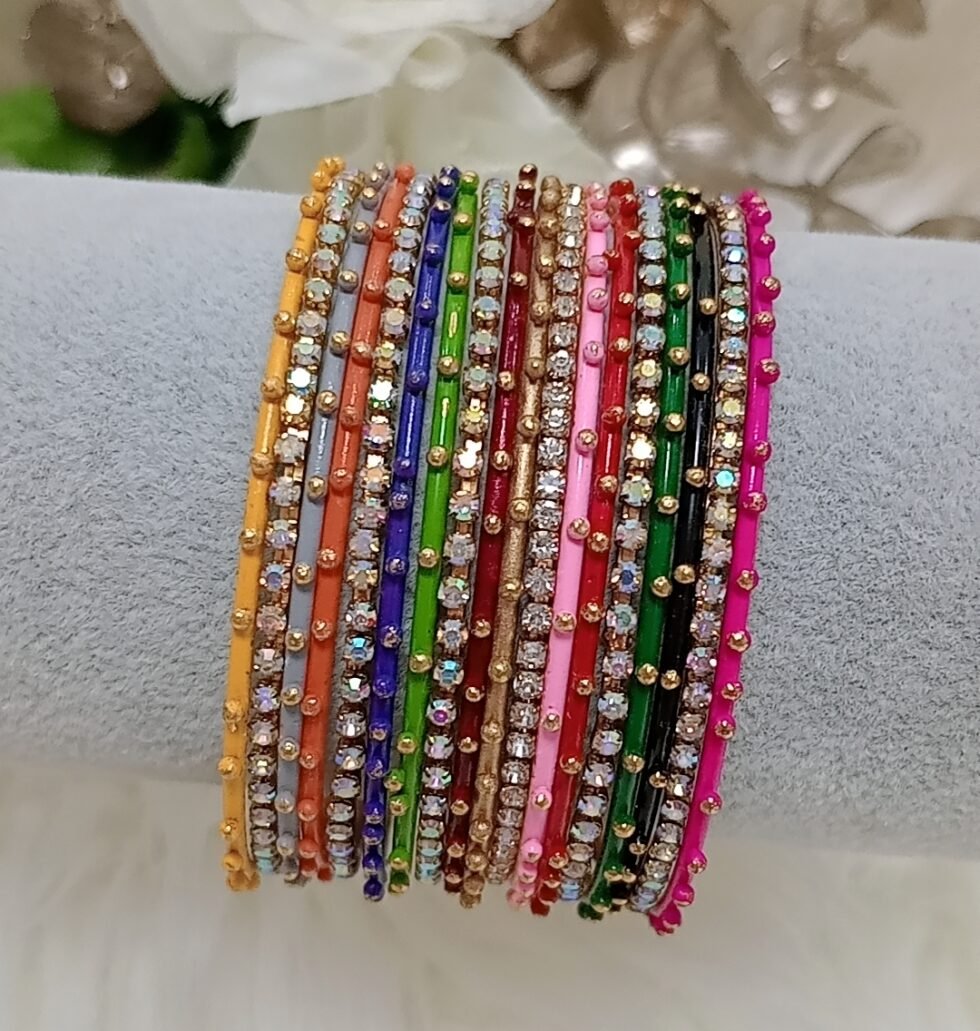 Sparkling 18pc Multicolor Thin Indian Bangle Set
