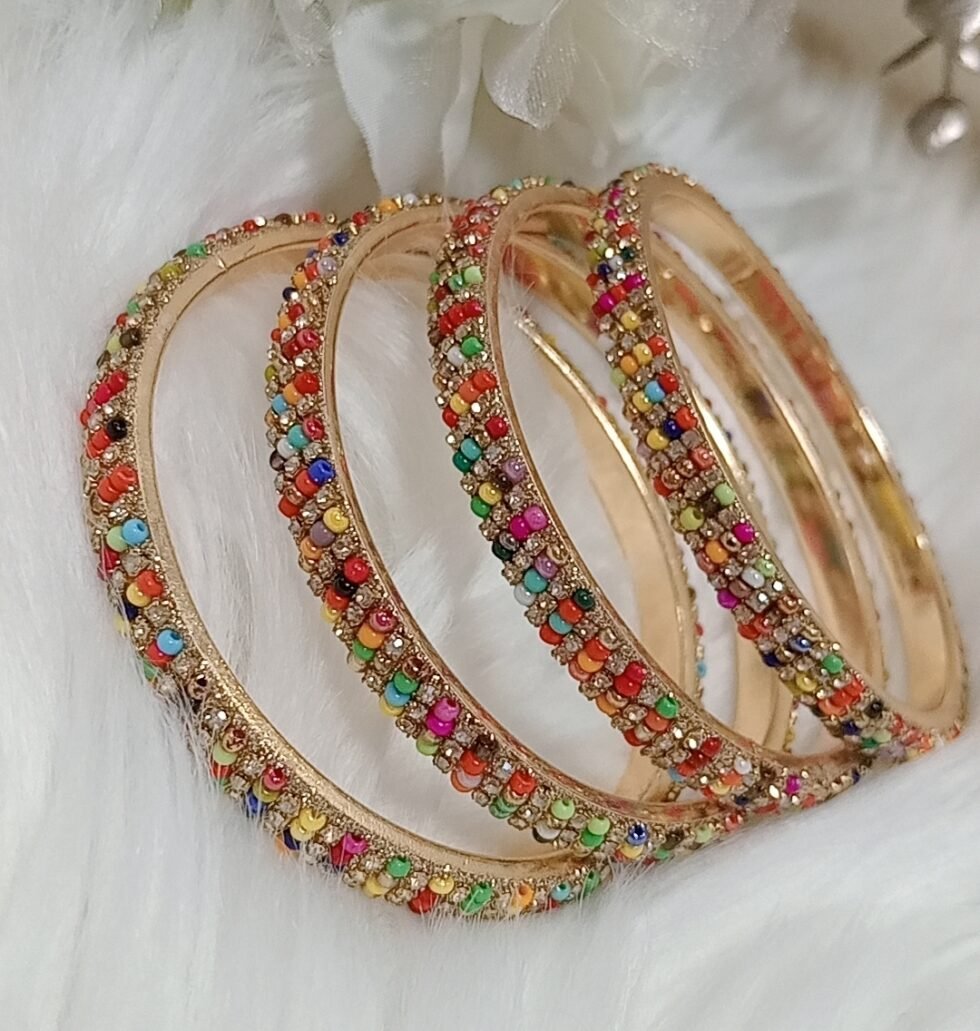 Multicolor Beaded Rhinestone 4pc Premium Indian Bangle Set