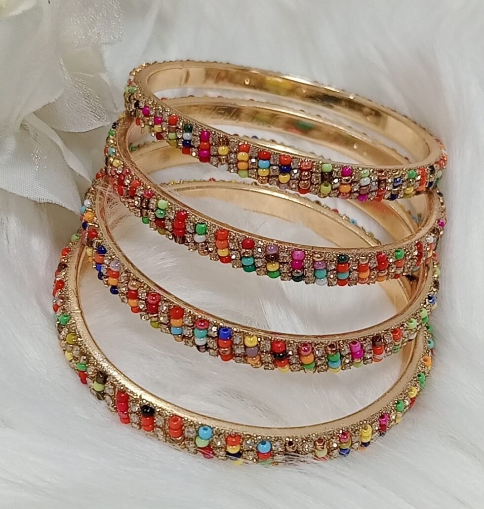 Multicolor Beaded Rhinestone 4pc Premium Indian Bangle Set