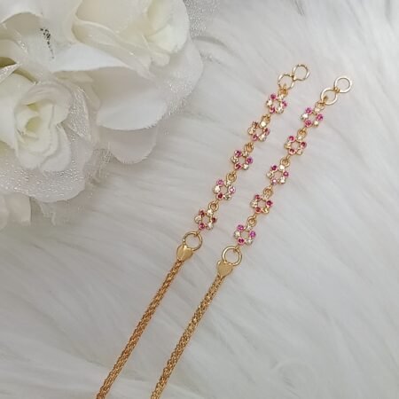 American Diamond Pink White Gold Floral Earchain Mattal