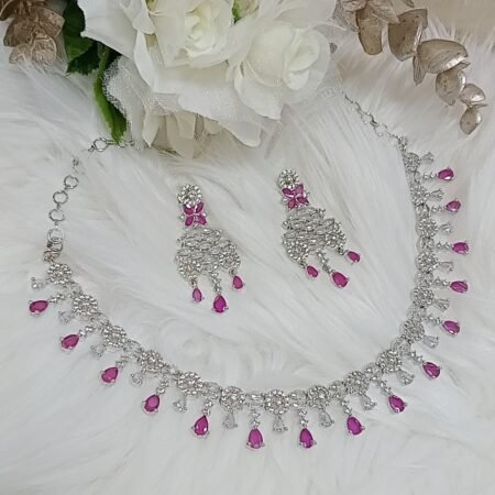 American Diamond Purple Silver Necklace Set