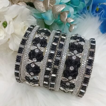 Black Silver Floral 10pc Bangle Set
