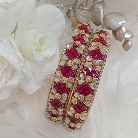 Butterfly Design Maroon Gold 2pc Premium Bangle Set
