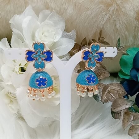 Cute Clover Floral Dual Tone Blue Jhumka