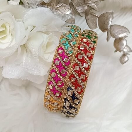 Dazzling Multicolor Gold Diamond Design 2pc Bangle Set