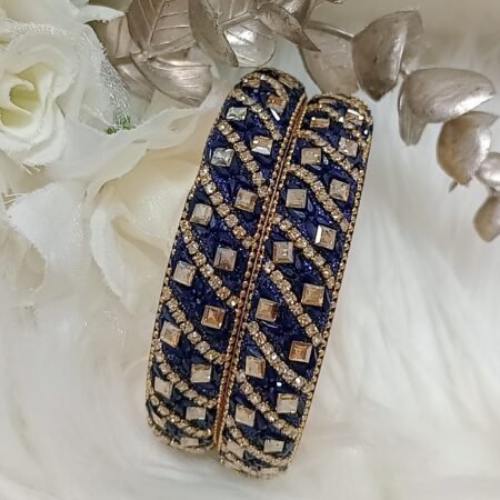Dazzling Navy Blue Gold 2pc Premium Indian Bangle Set