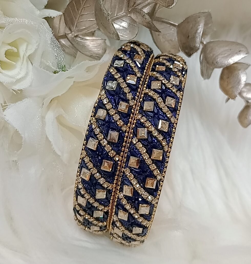 Dazzling Navy Blue Gold 2pc Premium Indian Bangle Set