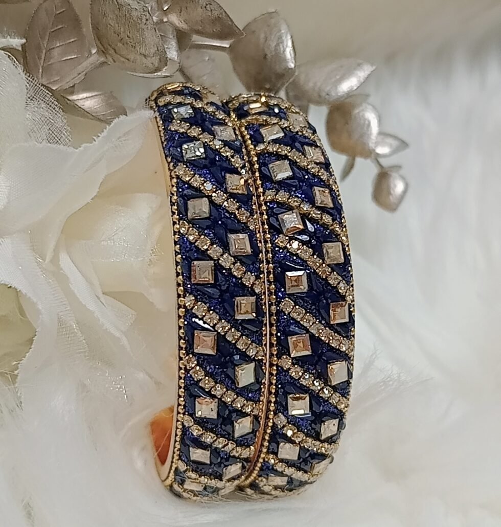 Dazzling Navy Blue Gold 2pc Premium Indian Bangle Set