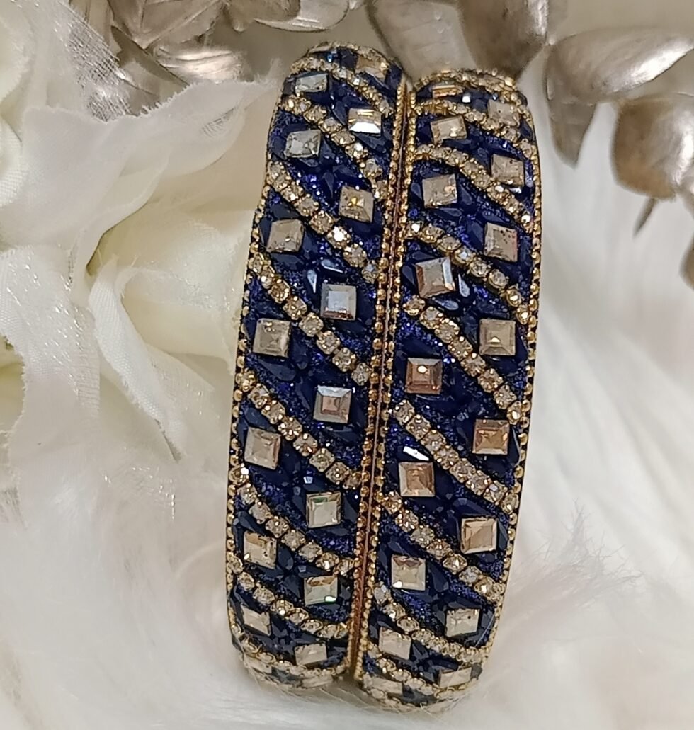 Dazzling Navy Blue Gold 2pc Premium Indian Bangle Set
