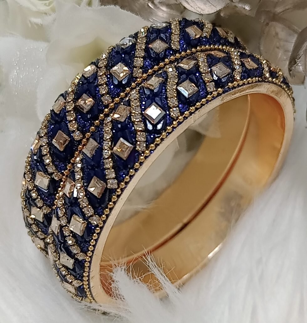 Dazzling Navy Blue Gold 2pc Premium Indian Bangle Set