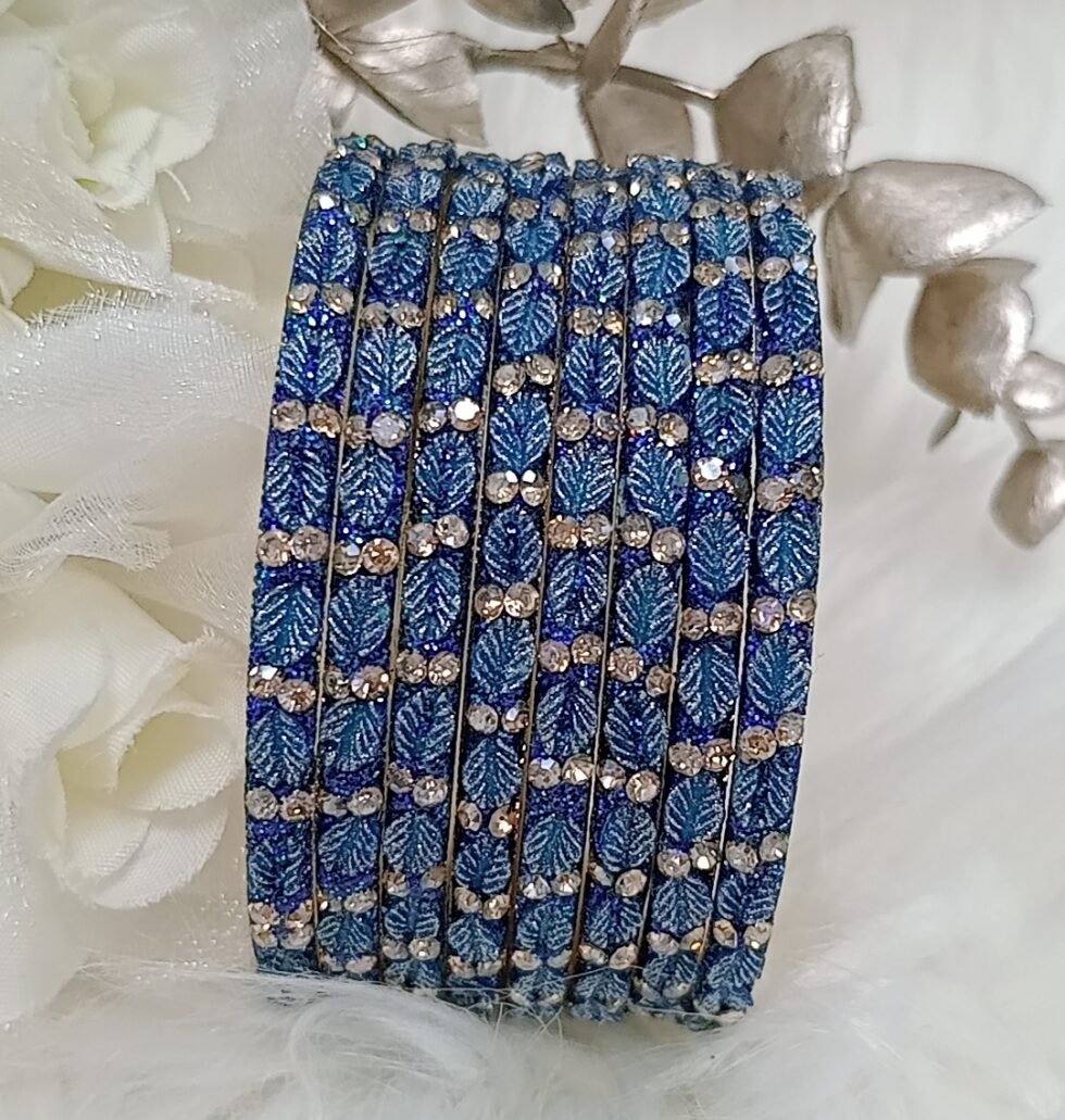 Designer Blue Leaf 8pc Gold Bangle Set