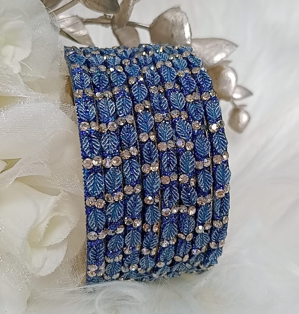 Designer Blue Leaf 8pc Gold Bangle Set