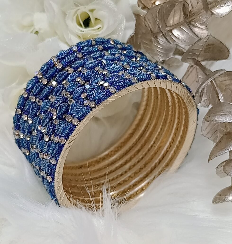 Designer Blue Leaf 8pc Gold Bangle Set