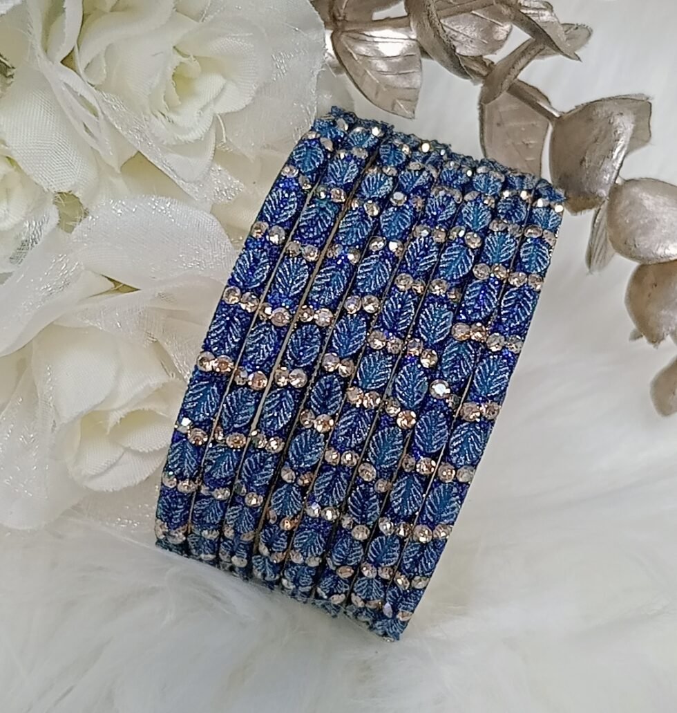 Designer Blue Leaf 8pc Gold Bangle Set