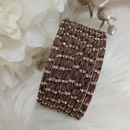 Designer Brown Leaf 8pc Gold Bangle Set