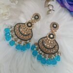 Dual Tone Blue Chandbali Earrings