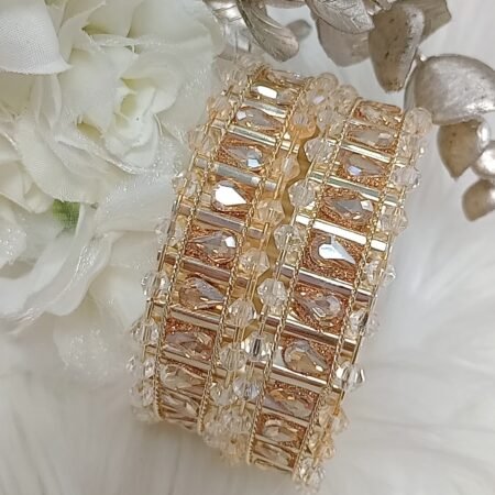Exclusive Light Gold Crystal Beaded and Stone 2pc Bangle Set