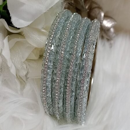 Exclusive Mirror Stone 4pc Silver Bangle Set