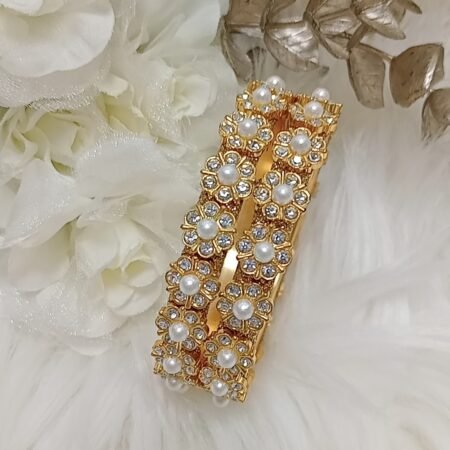 Floral Pearl Gold 2pc Bangle Set