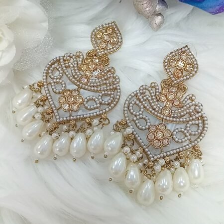Goregous Designer Pearl Gold Heart Earrings