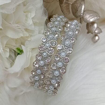 Infinity Silver White Pearl 2pc Bangle Set