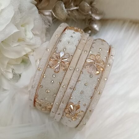 Luxurious Plush Cream Off White Gold 6pc Bangle Set