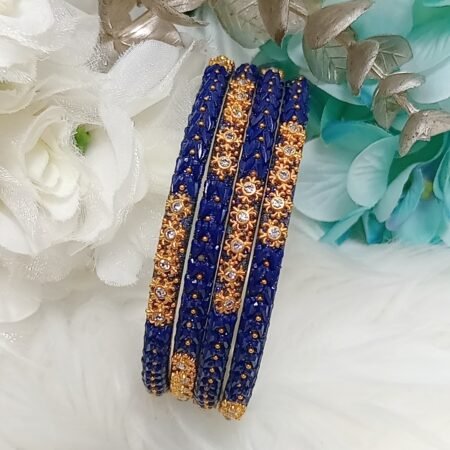 Mini Hearts Navy Blue Gold 4pc Bangle Set