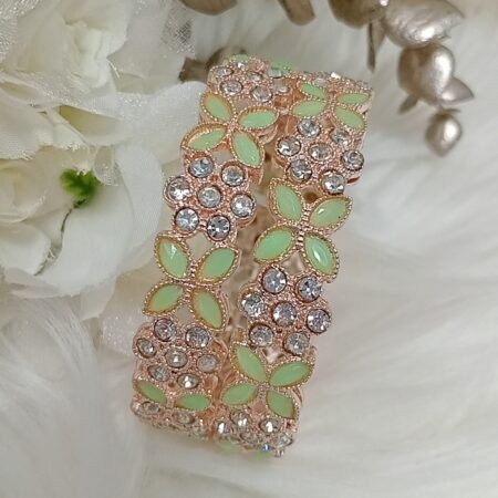 Mint Green Rose Gold 2pc Floral Bangle Set