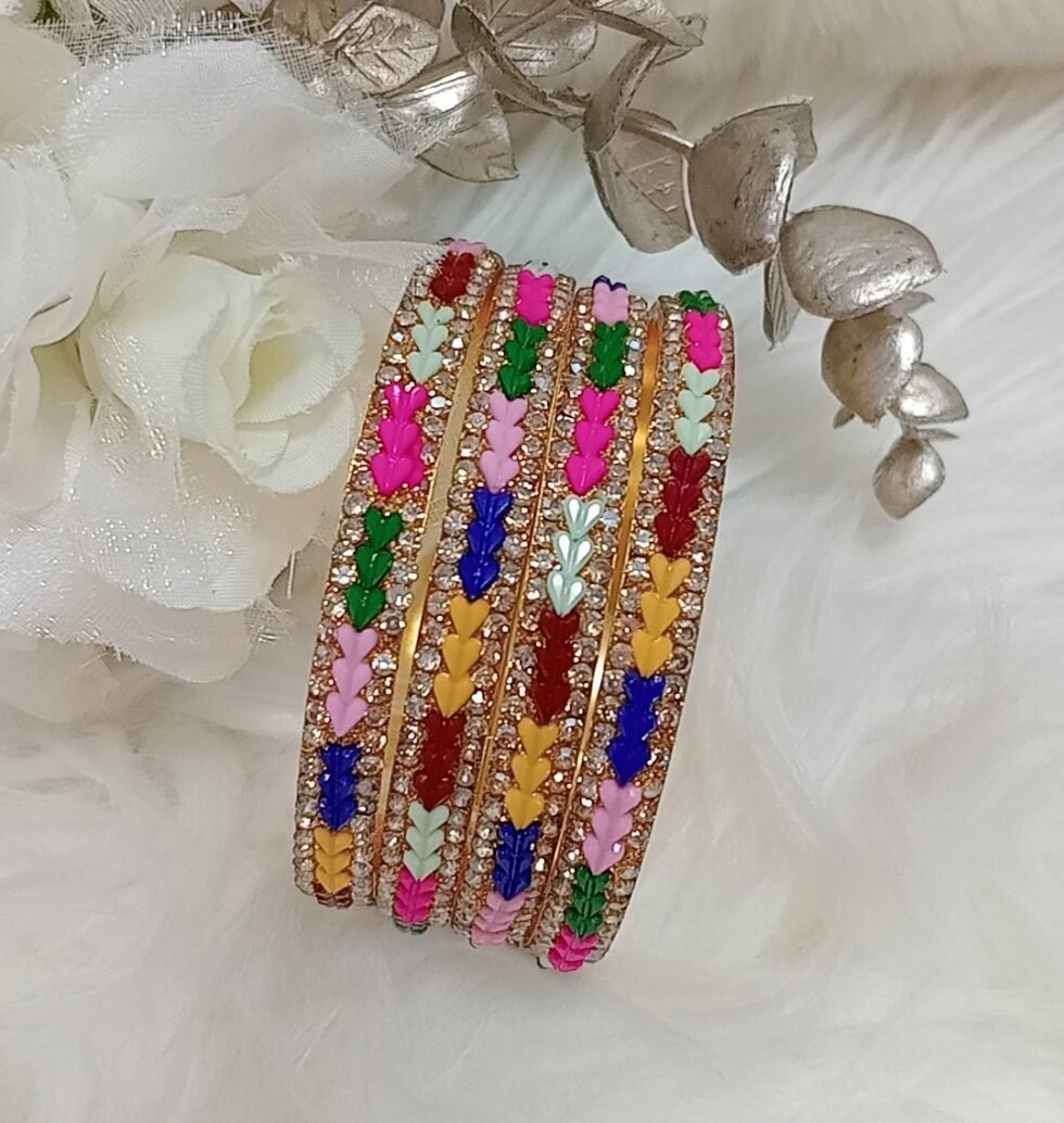 Multicolor Baby Hearts 4pc Slim Gold Bangle Set