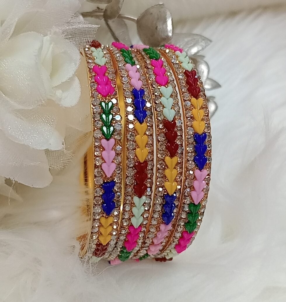 Multicolor Baby Hearts 4pc Slim Gold Bangle Set