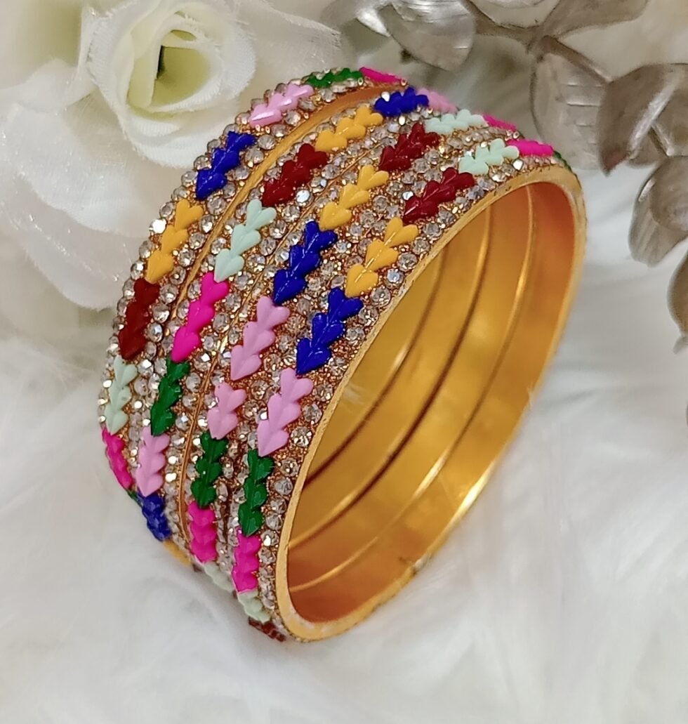 Multicolor Baby Hearts 4pc Slim Gold Bangle Set