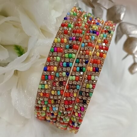 Multicolor Beaded Rhinestone 4pc Indian Bangle Set