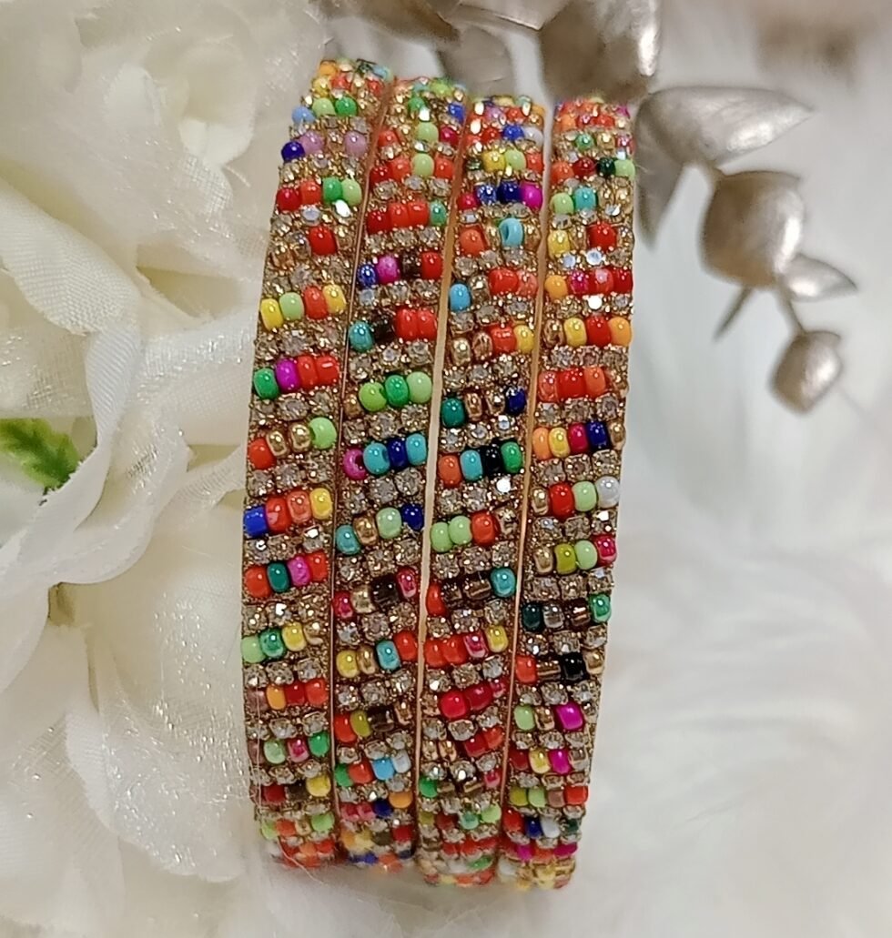 Multicolor Beaded Rhinestone 4pc Indian Bangle Set